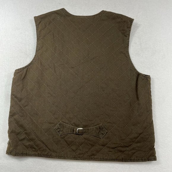 Woolrich Fleece Lined Canvas Quilted Button Vest Size L Saddle Brown Equestrian - Picture 2 of 12